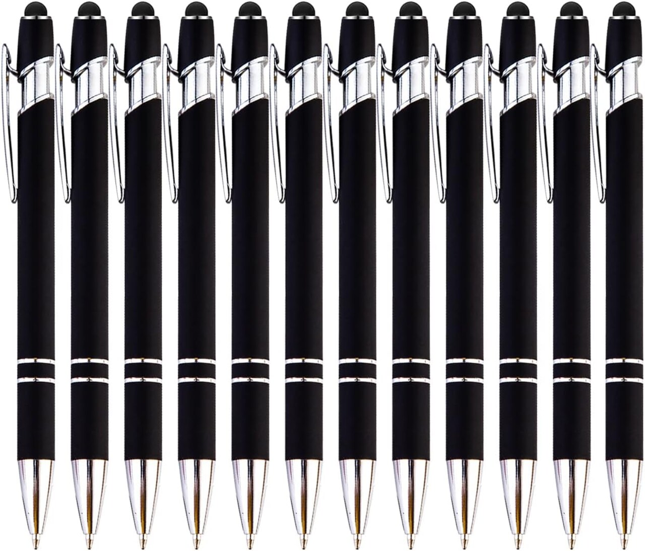 12 Pieces Black Ballpoint Pen with Stylus Tip, 2 in 1 Stylus Pen, Premium Metal Stylus Pen for Touch Screens, Black Ink, 1.0 mm Medium Point(12 Black)